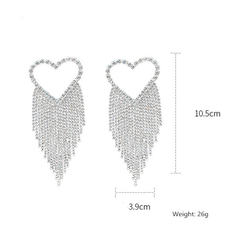 
                      
                        Full Rhinestone Drop Earrings Shiny Silver Heart Crystal Dangle Earrings
                      
                    