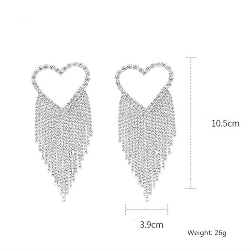 Load image into Gallery viewer, Full Rhinestone Drop Earrings Shiny Silver Heart Crystal Dangle Earrings
