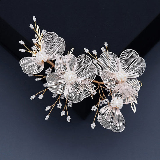 Load image into Gallery viewer, Flower Pearl Hair Wedding Day Bridal Accessory - TulleLux Bridal Crowns &amp;amp;  Accessories 
