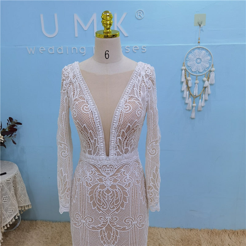 Crochet Lace Mermaid Wedding Dress Vintage Sexy Backless Bridal Gown ...