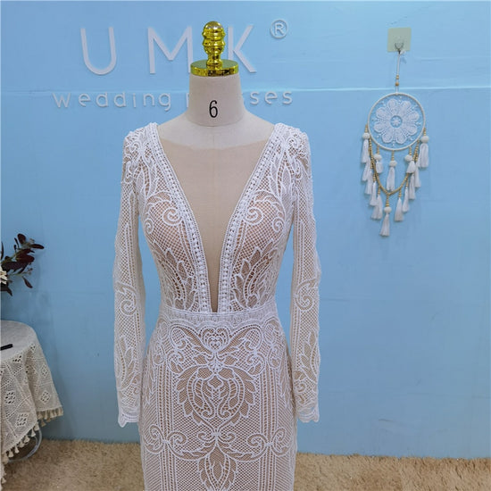 Load image into Gallery viewer, Crochet Lace Mermaid Wedding Dress Vintage Vestido De Noiva Sexy Backless Bridal Gown - TulleLux Bridal Crowns &amp;amp;  Accessories 
