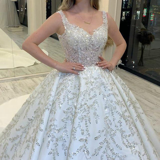 Satin Tulle Princess Wedding Gown with Flowers Shoulder Straps –  loveangeldress