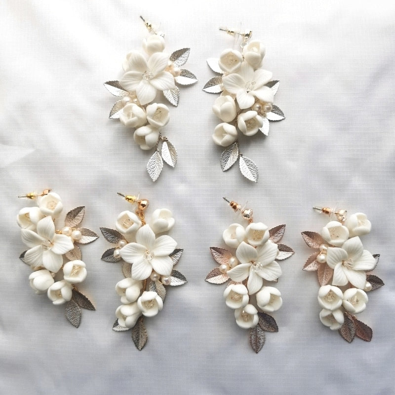 Fashion Porcelain Flower Bridal Earrings Handmade Wedding Jewelry - TulleLux Bridal Crowns &  Accessories 