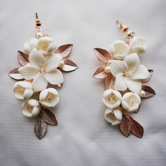 Load image into Gallery viewer, Fashion Porcelain Flower Bridal Earrings Handmade Wedding Jewelry - TulleLux Bridal Crowns &amp;amp;  Accessories 
