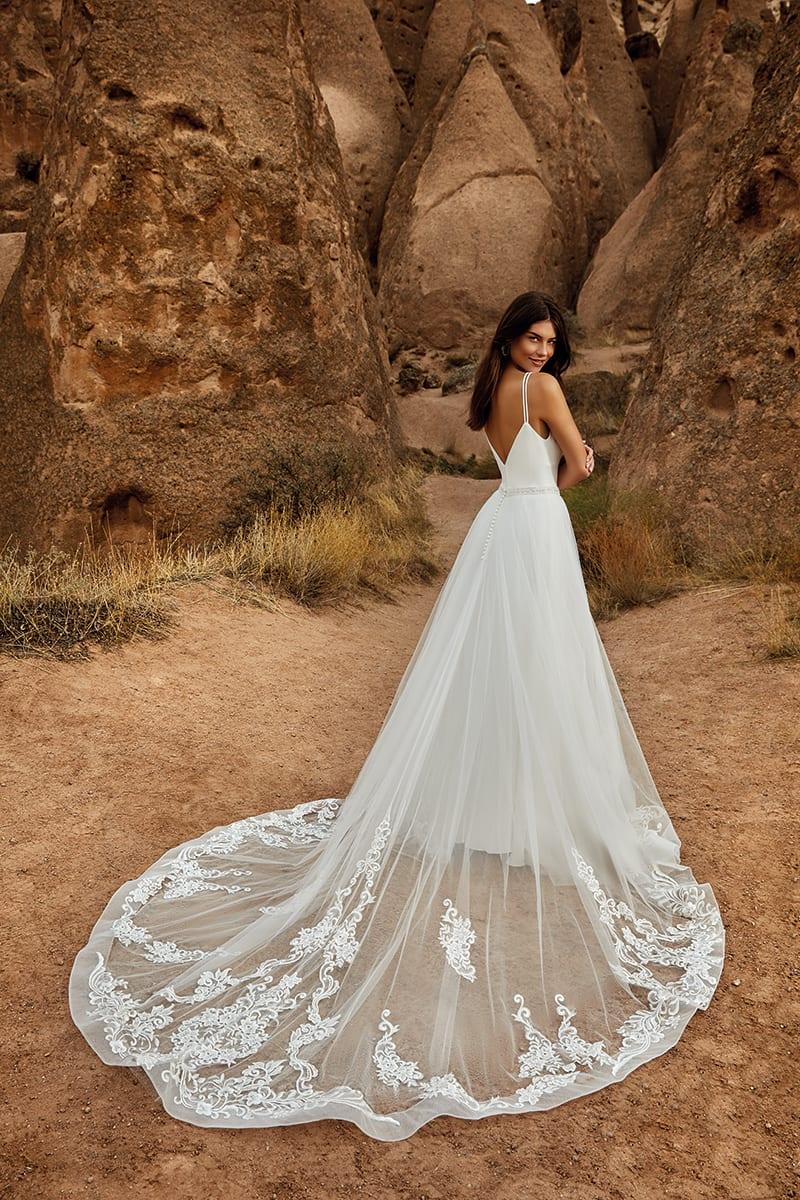 Elegant Off-the-shoulder Spaghetti Lace Wedding Dress with Removable Skirt  - UCenter Dress