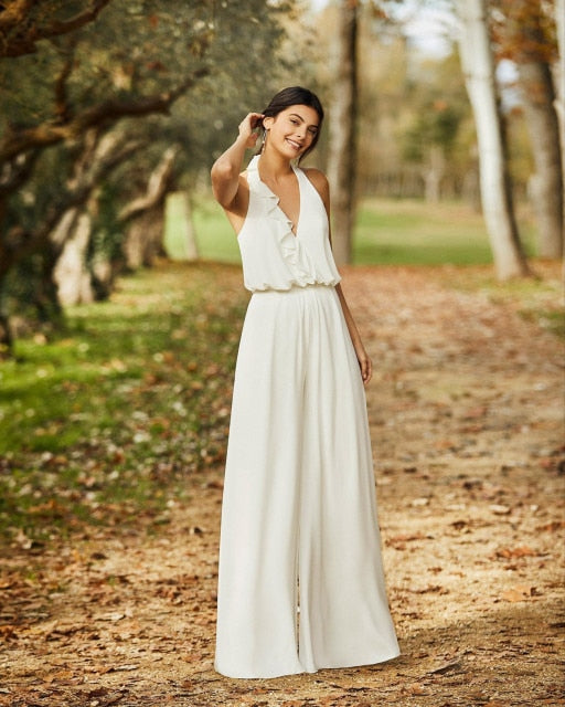 
                      
                        Bohemian Country Halter Wedding Dress Jumpsuit Sexy Backless Chiffon Robes De Mariée - TulleLux Bridal Crowns &  Accessories 
                      
                    