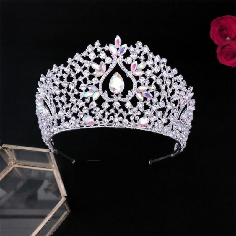 Load image into Gallery viewer, Tall Cubic Zirconia Crystal Wedding Pageant Crown Tiara Hair Accessory - TulleLux Bridal Crowns &amp;amp;  Accessories 
