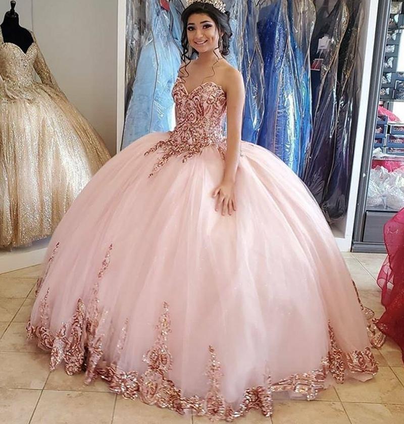 Rose Gold Lace Quinceañera Princess Ball Gown Sweet 16 Dress  Pageant Gown Plus Sizes - TulleLux Bridal Crowns &  Accessories 