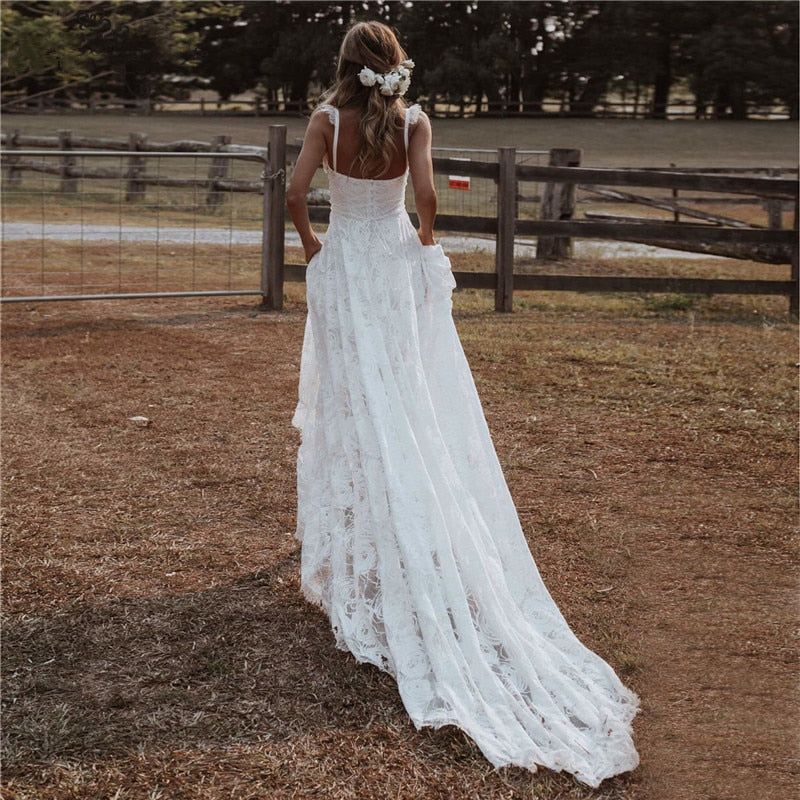 
                      
                        Simple Lace Boho Wedding Dress - TulleLux Bridal Crowns &  Accessories 
                      
                    