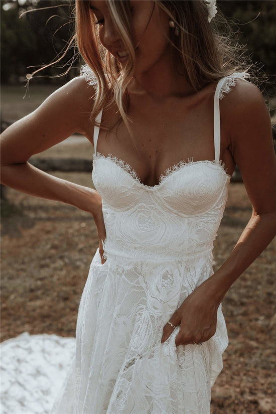 Simple Lace Boho Wedding Dress - TulleLux Bridal Crowns &  Accessories 