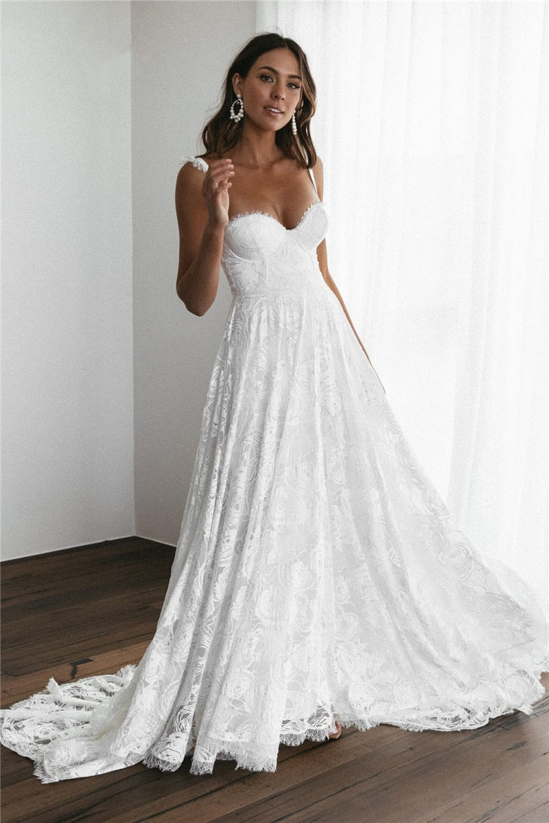 Simple Lace Boho Wedding Dress - TulleLux Bridal Crowns &  Accessories 