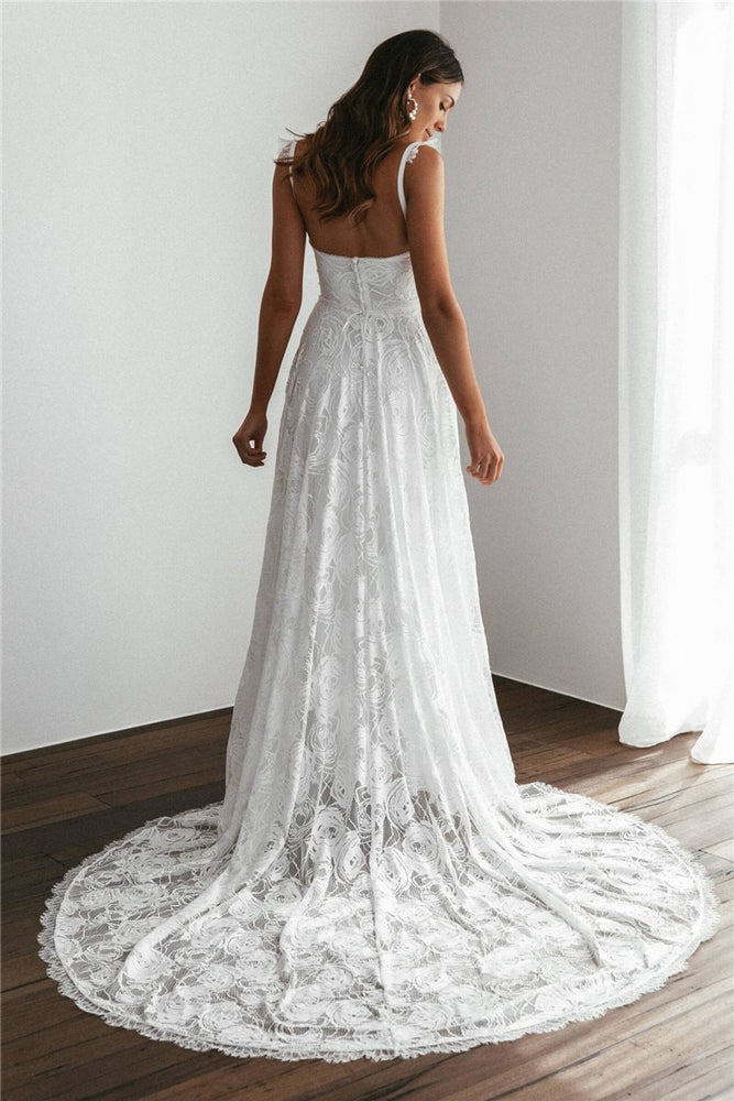 Simple Lace Boho Wedding Dress - TulleLux Bridal Crowns &  Accessories 