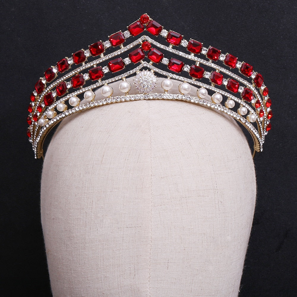 Vintage Baroque Queen Tiara Wedding Crown Crystal Pearl in Five Color Combinations - TulleLux Bridal Crowns &  Accessories 