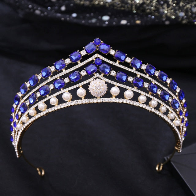 Vintage Baroque Queen Tiara Wedding Crown Crystal Pearl in Five Color Combinations - TulleLux Bridal Crowns &  Accessories 