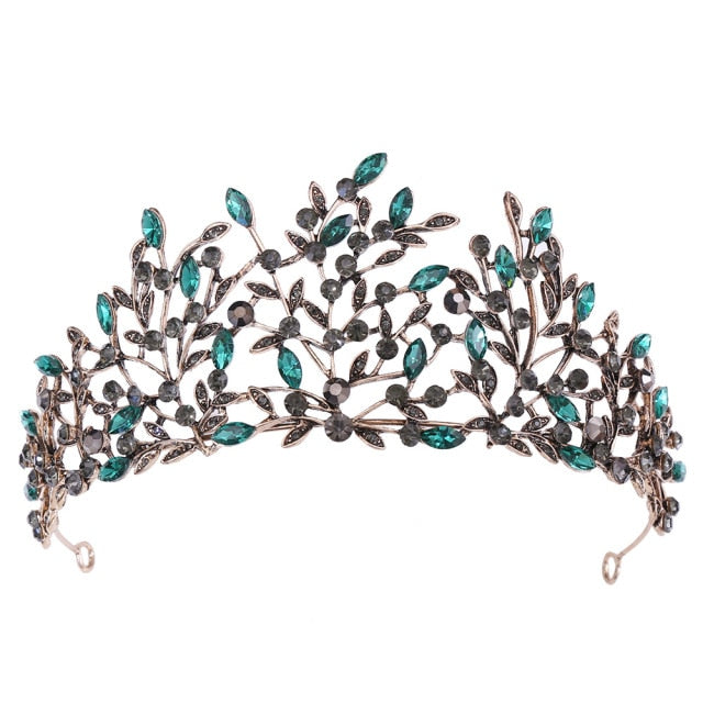 Load image into Gallery viewer, Vintage Baroque Retro Black Crystal Leaf Tiara  Princess Crown
