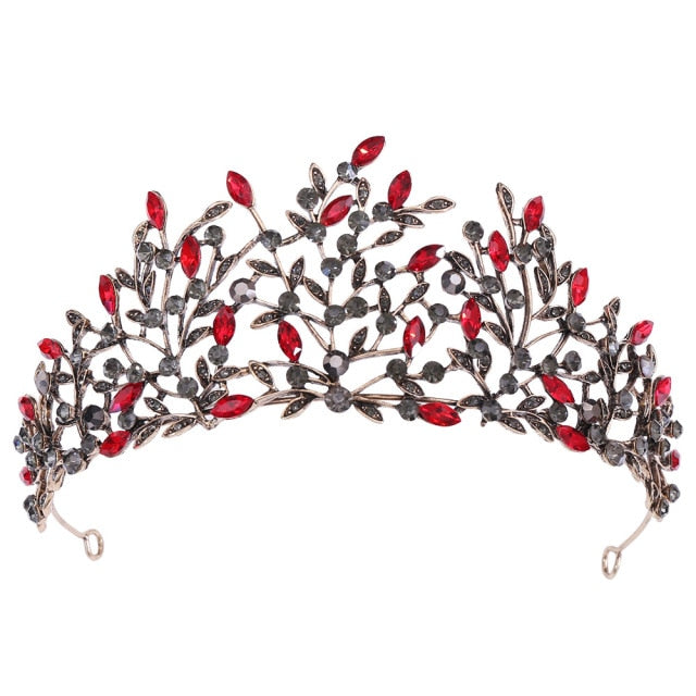Load image into Gallery viewer, Vintage Baroque Retro Black Crystal Leaf Tiara  Princess Crown
