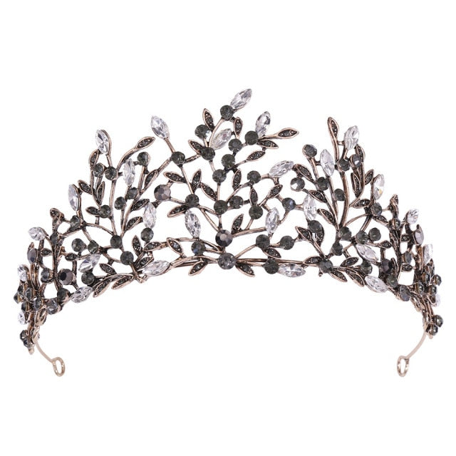 Vintage Baroque Retro Black Crystal Leaf Tiara  Princess Crown