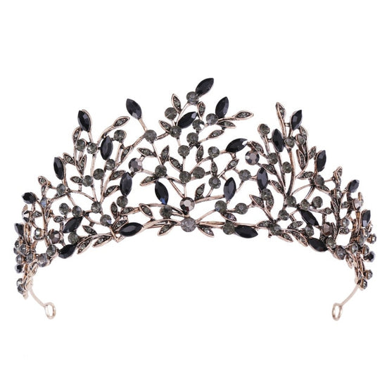 Vintage Baroque Retro Black Crystal Leaf Tiara  Princess Crown