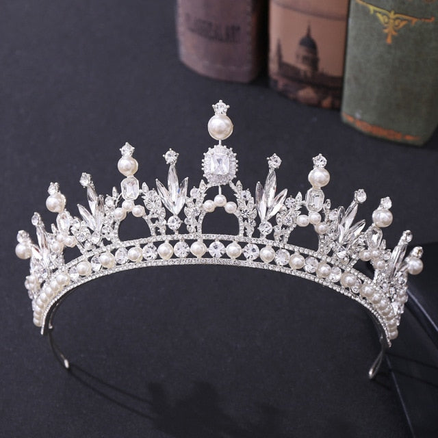 Regal Crystal Pearl  Headband Tiara Crown - TulleLux Bridal Crowns &  Accessories 