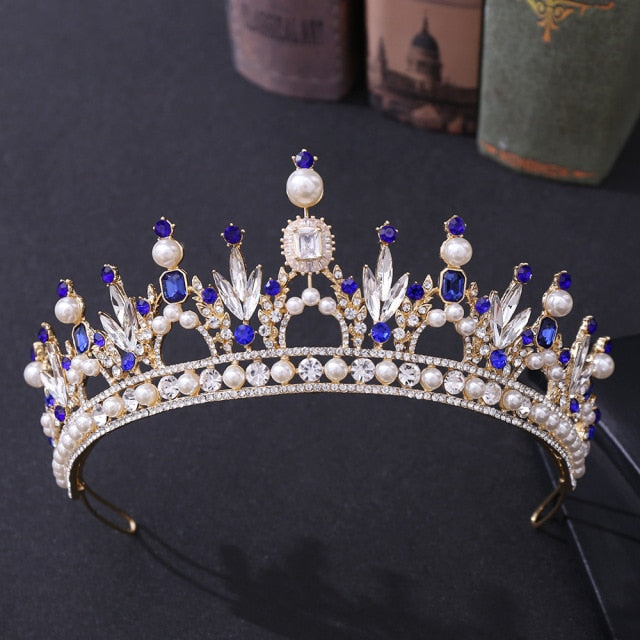 Regal Crystal Pearl  Headband Tiara Crown - TulleLux Bridal Crowns &  Accessories 