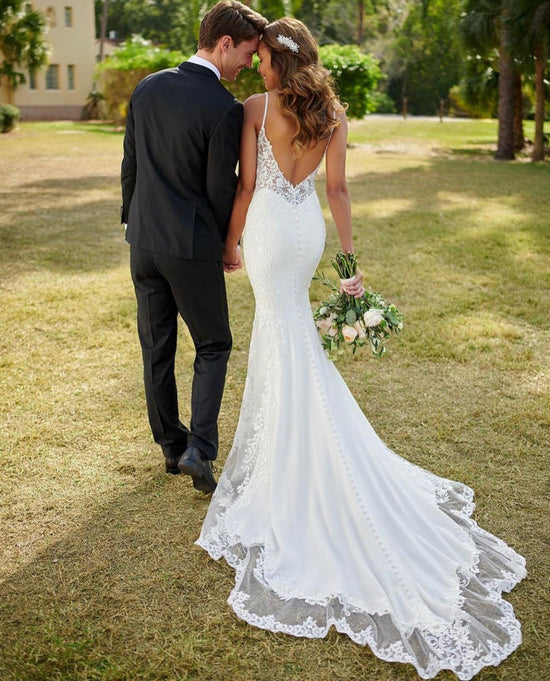 Beach Wedding Dresses Mermaid Backless Lace Halter Neck Sweep Train Bridal  Gowns