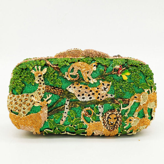 Load image into Gallery viewer, Boutique Rain Forest Jungle Ladies Crystal Animal Zoo Evening Party Clutch Bag
