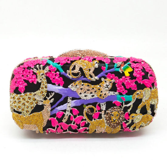 Load image into Gallery viewer, Boutique Rain Forest Jungle Ladies Crystal Animal Zoo Evening Party Clutch Bag
