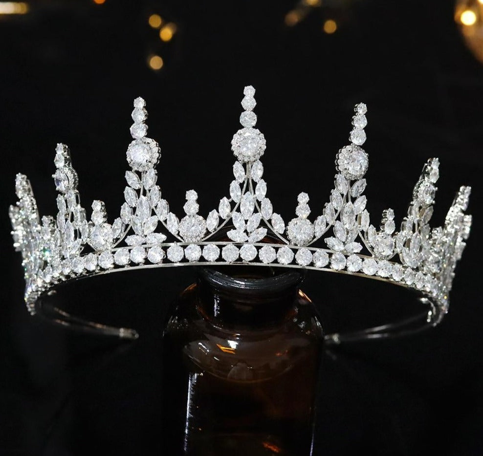 Full Cubic Zirconia Princess Wedding Bridal Pageant Tiara Crown - TulleLux Bridal Crowns &  Accessories 