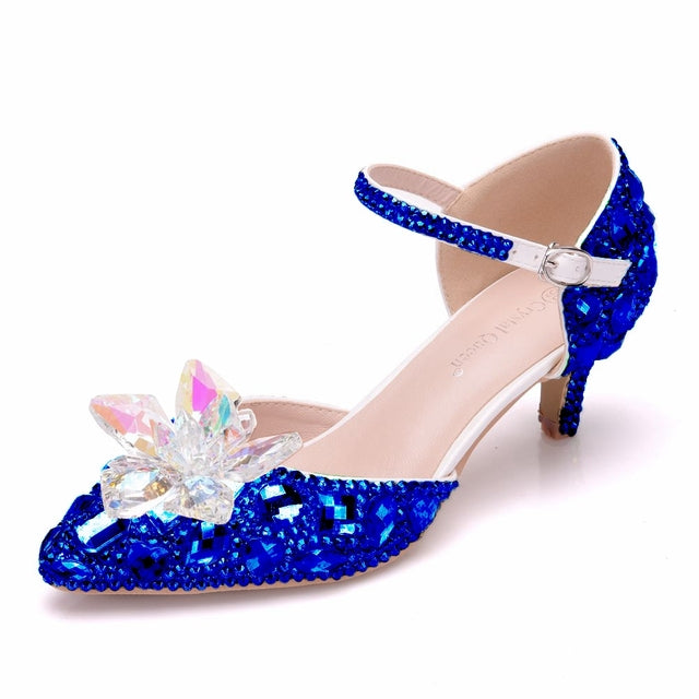 Crystal Queen Pointed Toe Cinderella Pumps Rhinestone Mary Jane Heels