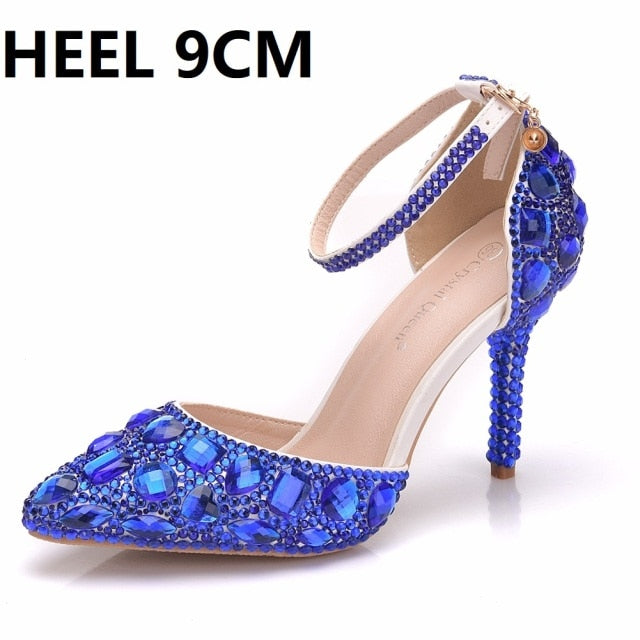 Salsa Ballroom Latin Dancing Shoes For Women Blue Rhinestones High Hee –  Dance Shoes Mart