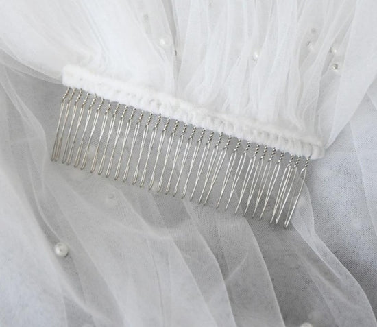 Load image into Gallery viewer, Pearl Bridal Veil with Comb One Layer Cathedral Wedding Veil - TulleLux Bridal Crowns &amp;amp;  Accessories 
