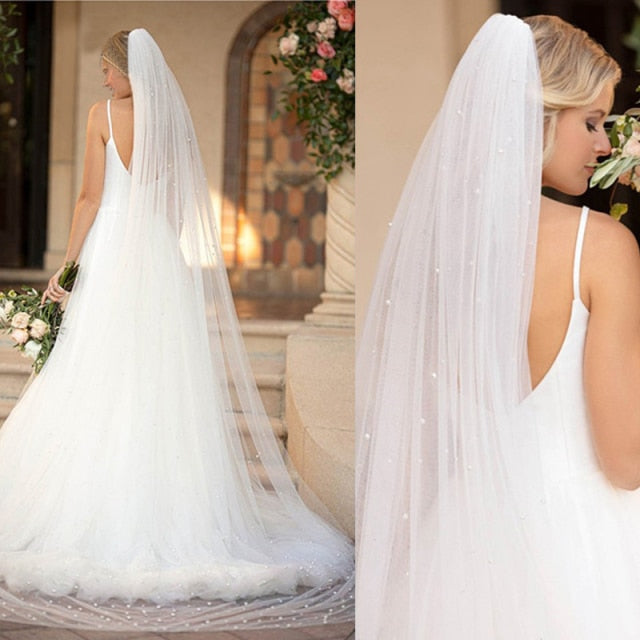 Two layers of lace side cathedral wedding veil, with comb bride veil  accessories