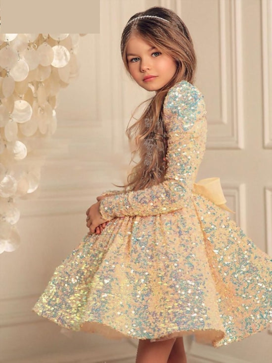 Load image into Gallery viewer, Glitter Sequin Flower Girl Princess Girl Birthday Dress
