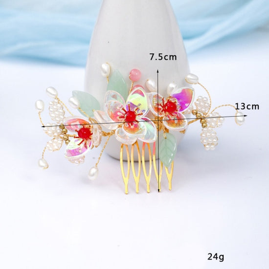 Load image into Gallery viewer, Handmade Crystal Pearls Flower Hair Combs Bridal Wedding Hair Accessory - TulleLux Bridal Crowns &amp;amp;  Accessories 
