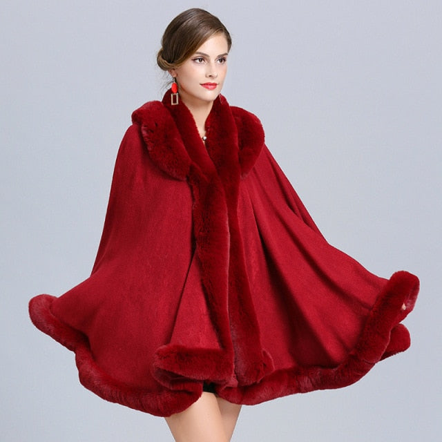 Winter Cape Thick Poncho Faux Fur  Plus Size Big Pendulum Dovetail Cloak - TulleLux Bridal Crowns &  Accessories 
