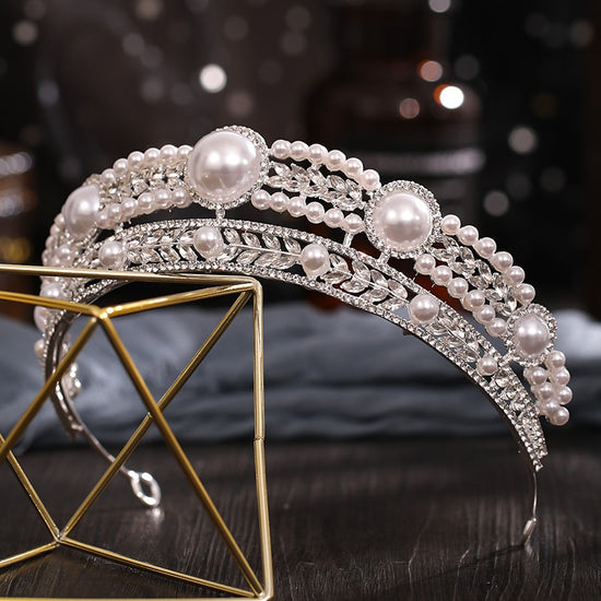 Vintage Baroque Silver Color Pearl  Queen Princess Tiara Crown - TulleLux Bridal Crowns &  Accessories 