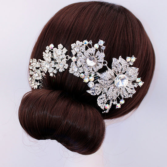 Load image into Gallery viewer, Bridal Hair Accessories Wedding Hair Comb Silver-tone Rhinestone Crystal Flower - TulleLux Bridal Crowns &amp;amp;  Accessories 
