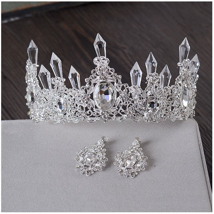 Clear Ice Queen Crown Tiara Retro Bridal Hair Tiara Jewelry Banquet Party Hair Accessories - TulleLux Bridal Crowns &  Accessories 