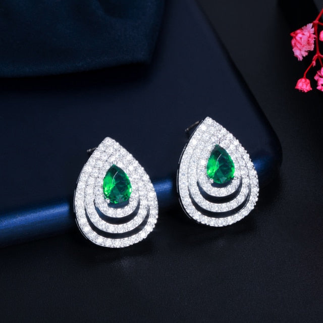 Load image into Gallery viewer, Turtle Round Micro Pave Cubic Zirconia Blue Green Crystal Big Stud Earrings
