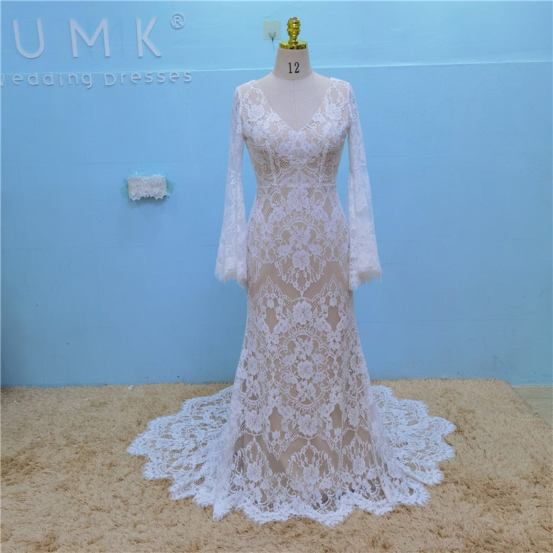 Vintage Bohemia Lace Mermaid Boho Bridal Wedding Dress Vestido De Noiva - TulleLux Bridal Crowns &  Accessories 