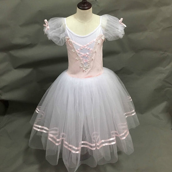 Short Puff Sleeve Giselle Ballet Girls Tutu Costume Performance Dancing Wear
