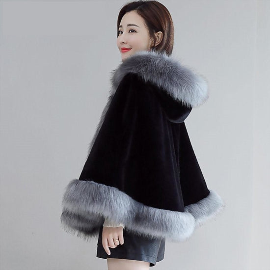 Imitation Mink Fleece Short Style Women Hooded Cape Poncho - TulleLux Bridal Crowns &  Accessories 