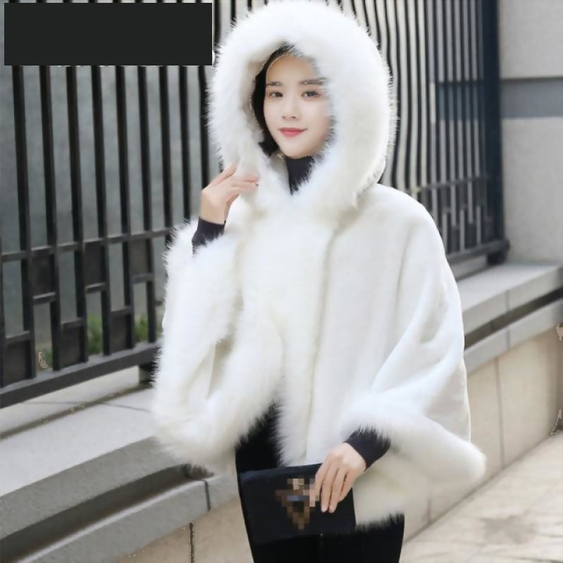 Imitation Mink Fleece Short Style Women Hooded Cape Poncho - TulleLux Bridal Crowns &  Accessories 