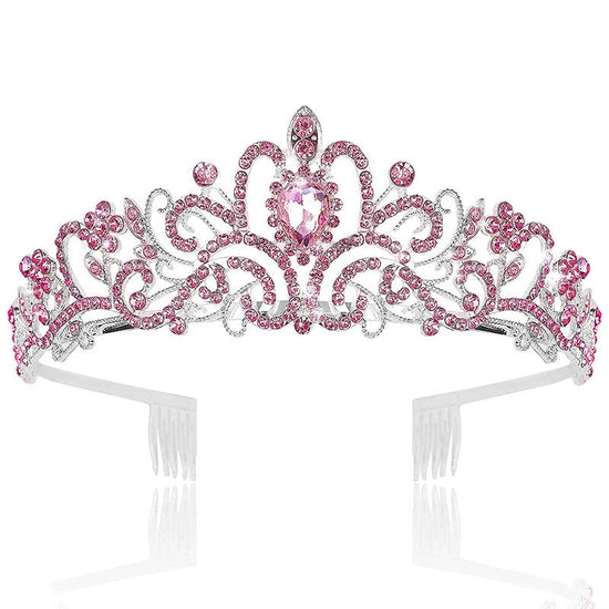 Girls Baroque Pink Crystal Crown Princess Bridal Tiaras in 7 Colors - TulleLux Bridal Crowns &  Accessories 