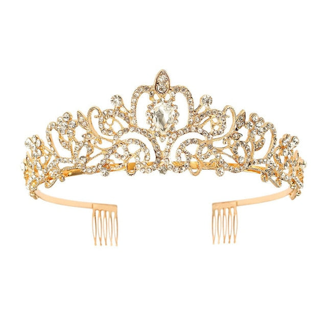 Load image into Gallery viewer, Girls Baroque Pink Crystal Crown Princess Bridal Tiaras in 7 Colors - TulleLux Bridal Crowns &amp;amp;  Accessories 
