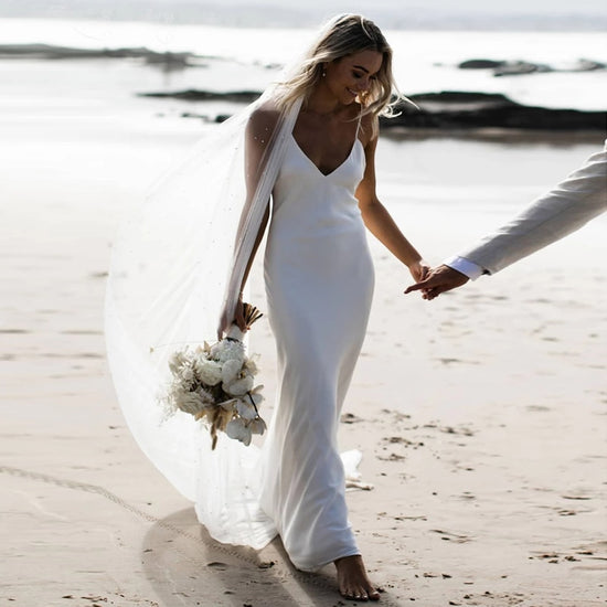 Slender Boho Beach Bridal Chiffon Mermaid Slip Wedding Dress – TulleLux  Bridal Crowns u0026 Accessories