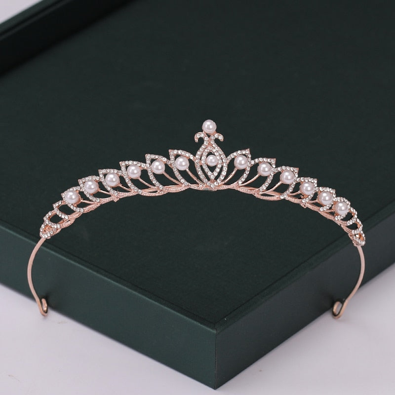 Trendy Rose Gold Crystal Tiaras Crowns Princess Party Hair Accessory