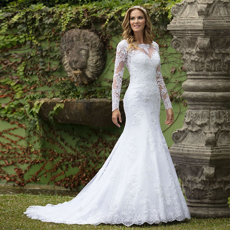 
                      
                        Lace High Neck Lace Sleeve Mermaid Wedding Bridal Gown - TulleLux Bridal Crowns &  Accessories 
                      
                    