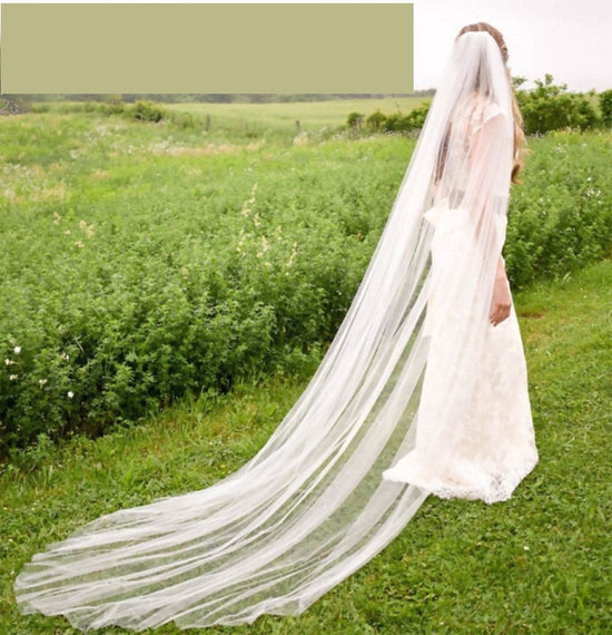 Simple  One Layer Cathedral White or Ivory Cut Edge Wedding Veil