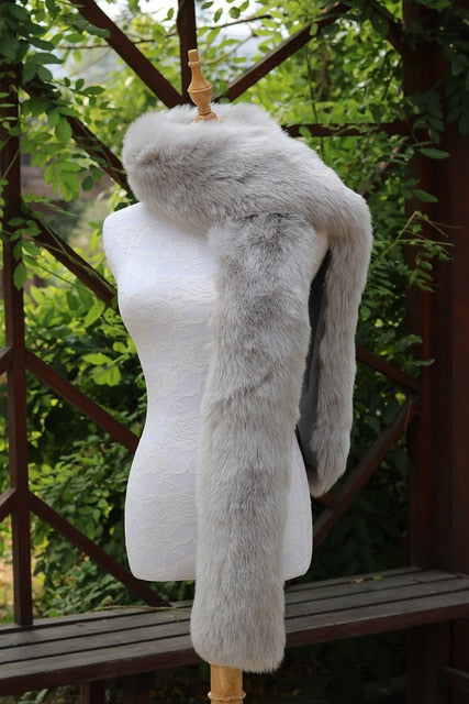 Faux Fox Fur Long  Formal Shoulder Wrap In Many Colors - TulleLux Bridal Crowns &  Accessories 